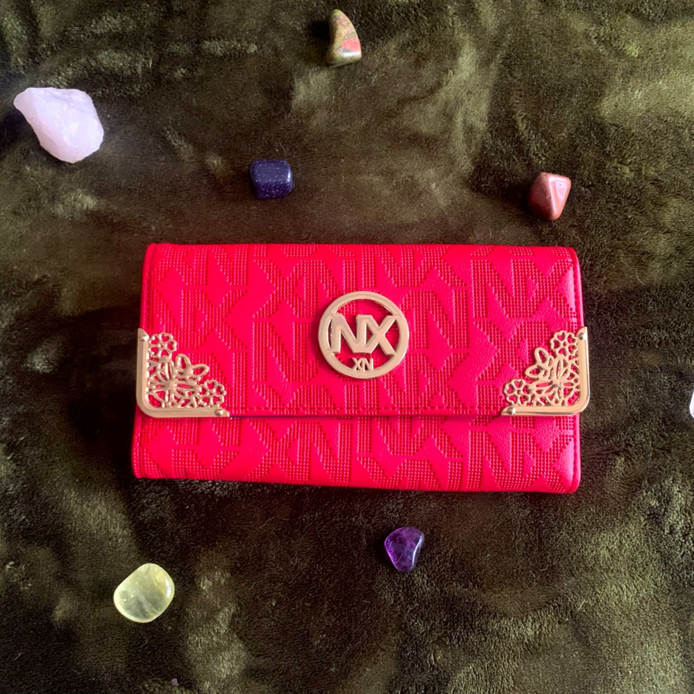 NX red handheld purse